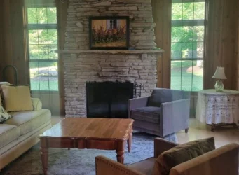 Tidy small living room after a routine deep clean, with a sunny view.