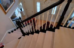 Recently vacuumed carpeted staircase after a routine cleaning.