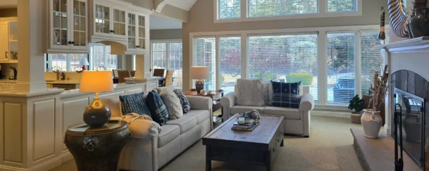 Clean and tidy modern living room after a routine cleaning.