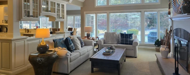 Clean and tidy modern living room after a routine cleaning.