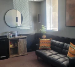 Clean and tidy waiting room for a small office.